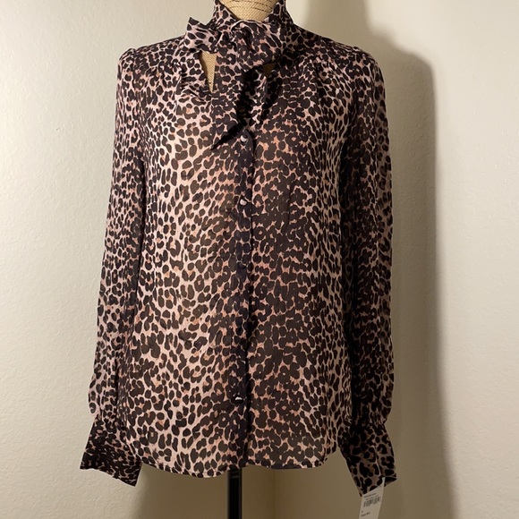 PAIGE Cleobelle Leopard Silk V-Neck Blouse NWT - Picture 9 of 16